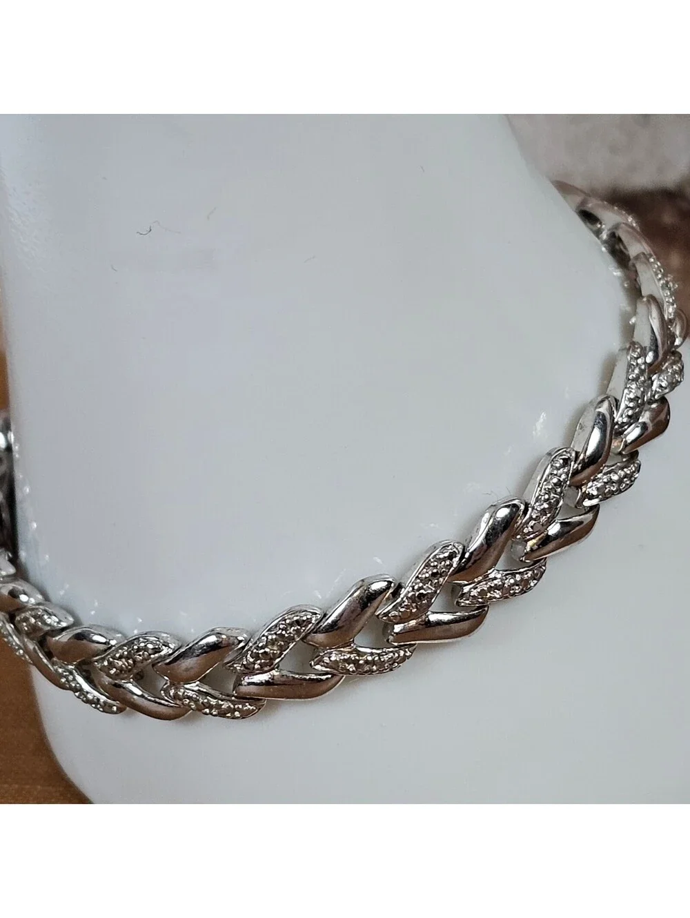925 Sterling Silver Pavé Link Bracelet 7